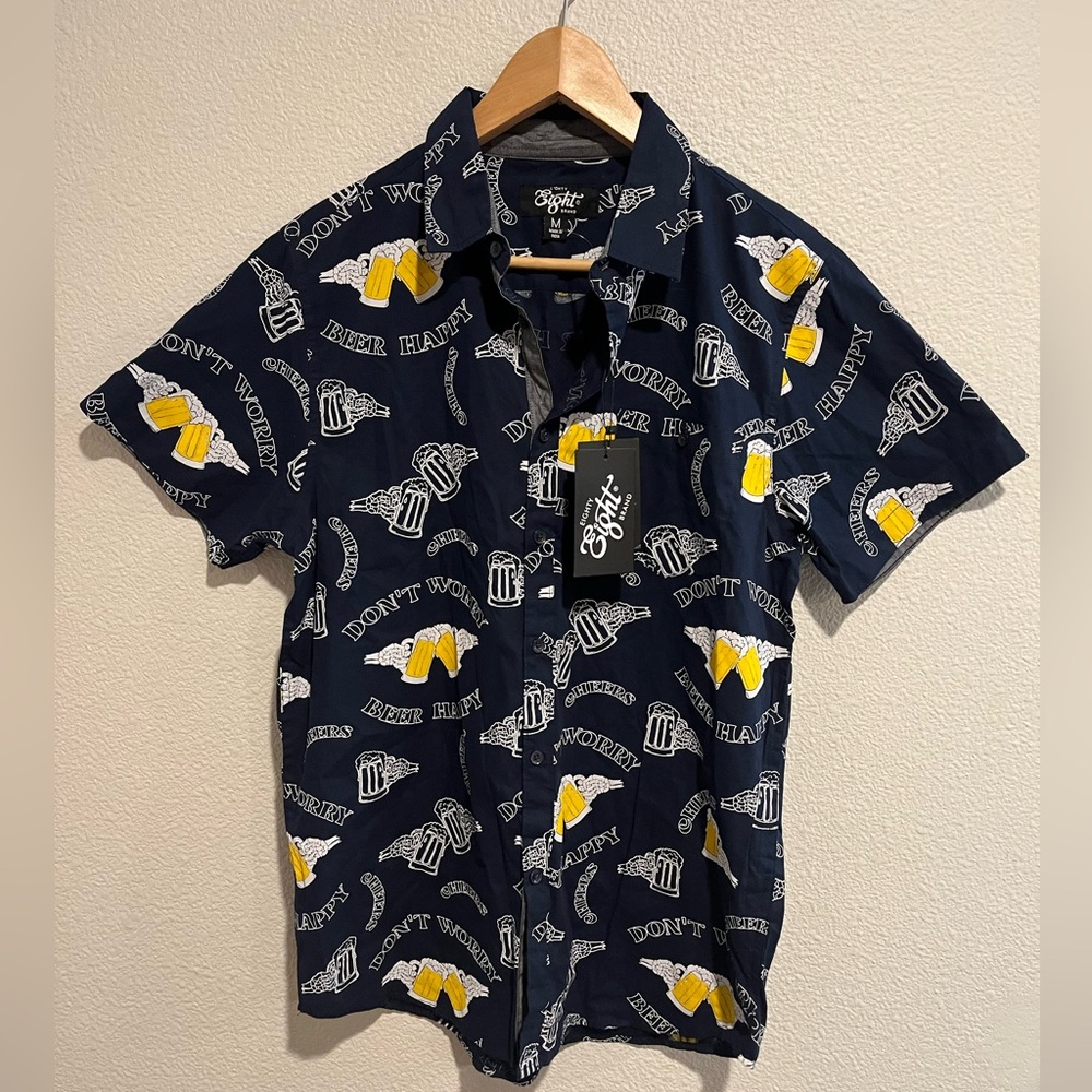 Eighty Eight 100% Cotton Button Up T Shirt Don’t Worry Beer Happy Size M